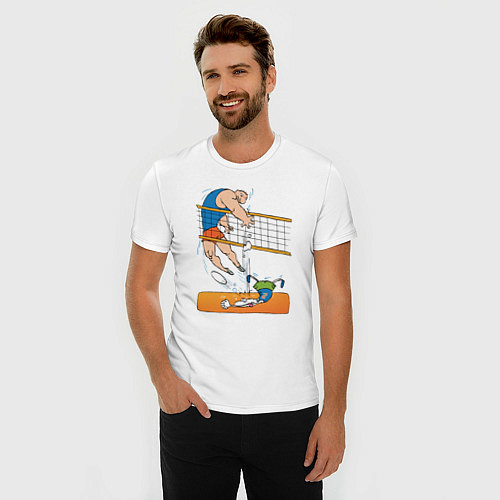 Мужская slim-футболка Мощный волейбольный удар / Белый – фото 3