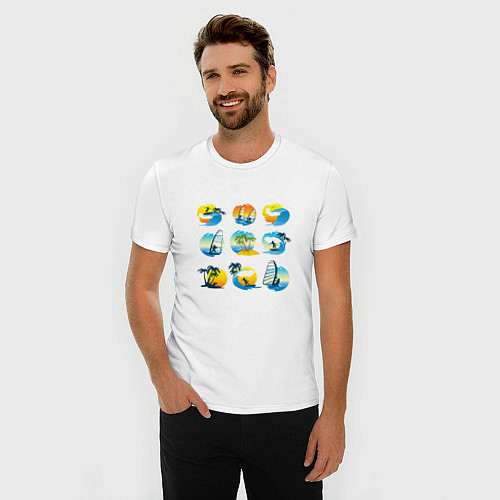 Мужская slim-футболка Серфинг Летний отдых / Белый – фото 3