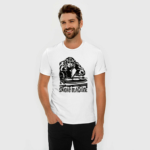 Мужская slim-футболка Обезьяна диджей / Белый – фото 3