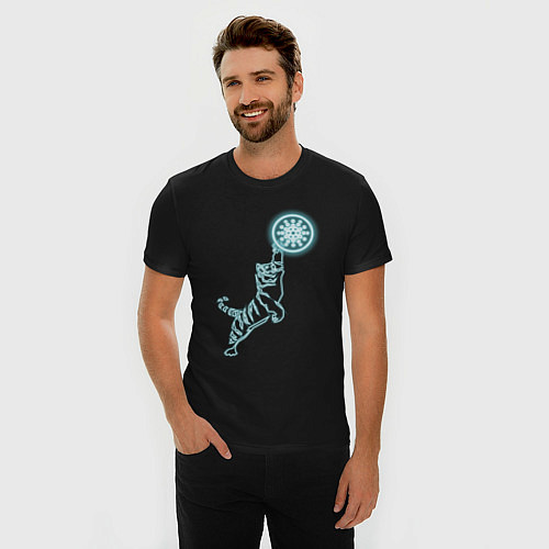 Мужская slim-футболка Ада Кардано с тигром в неоновом свечении / Черный – фото 3