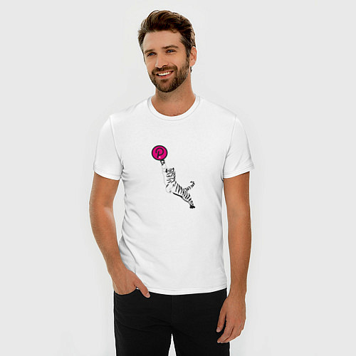 Мужская slim-футболка Криптовалюта Полкадот с тигром / Белый – фото 3