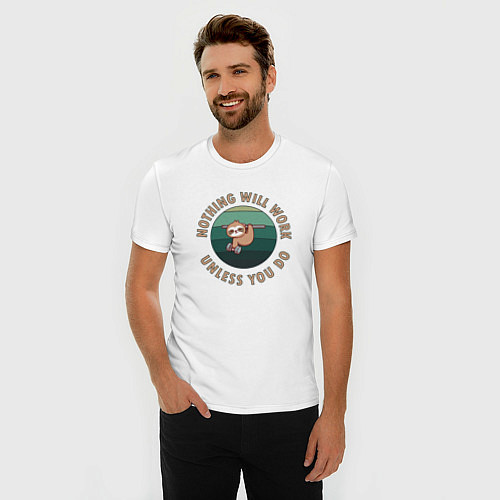 Мужская slim-футболка Ленивец Тренировка / Белый – фото 3