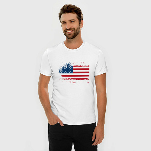 Мужская slim-футболка Американский флаг Stars / Белый – фото 3