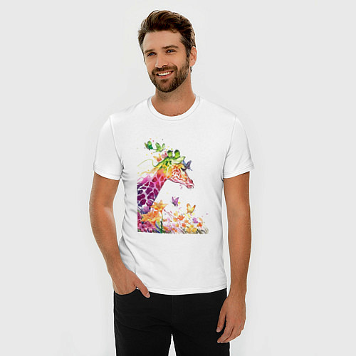 Мужская slim-футболка Жираф и бабочки / Белый – фото 3