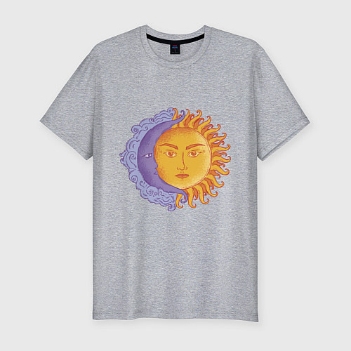 Мужская slim-футболка Солнца и луна с лицами / Меланж – фото 1