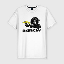 Футболка slim-fit Banksy - Бэнкси обезьяна с бананом, цвет: белый
