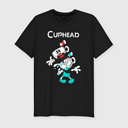 Футболка slim-fit Cuphead веселые чашечки, цвет: черный