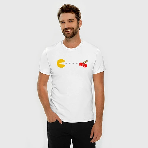 Мужская slim-футболка Pac-man 8bit / Белый – фото 3