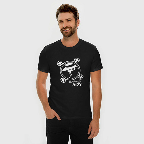 Мужская slim-футболка Луффи с боку / Черный – фото 3