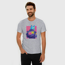 Футболка slim-fit Blue Cyberpunk Cat, цвет: меланж — фото 2