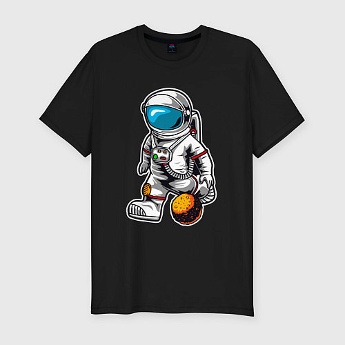 Мужская slim-футболка Космонавт играет планетой / Черный – фото 1