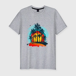 Футболка slim-fit Рассвет и пальмы, цвет: меланж