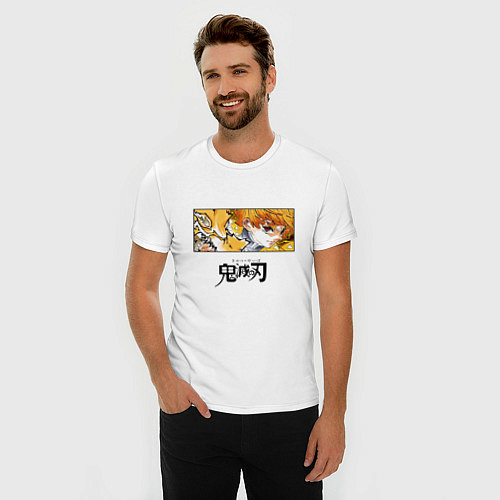 Мужская slim-футболка Клинок, рассекающий демонов Зеницу лого / Белый – фото 3