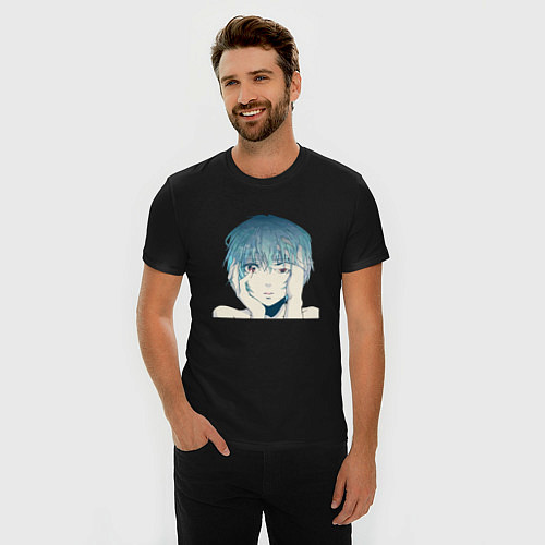 Мужская slim-футболка Рей Аянами Rebuild of Evangelion / Черный – фото 3