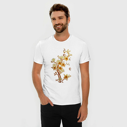 Мужская slim-футболка Цветущая ветка Весна / Белый – фото 3