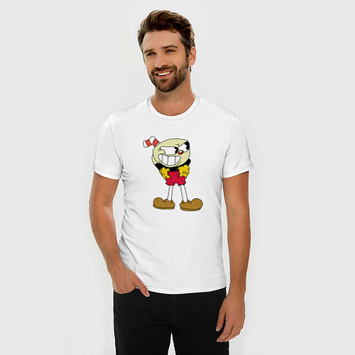 Мужская slim-футболка Чашек с трубочкой и в красных штанах / Белый – фото 3