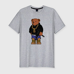 Футболка slim-fit Gangsta bear Крутой мишка, цвет: меланж