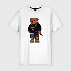 Футболка slim-fit Gangsta bear Крутой мишка, цвет: белый