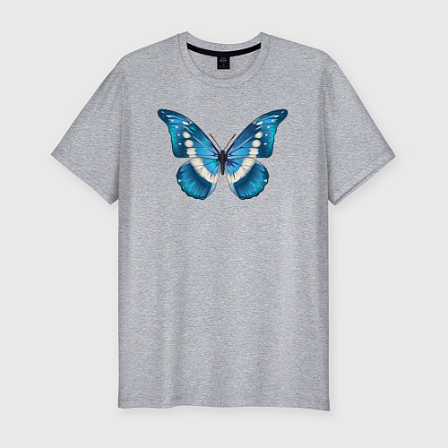 Мужская slim-футболка Blue butterfly синяя бабочка / Меланж – фото 1