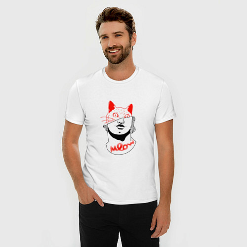 Мужская slim-футболка Meow statue 1 / Белый – фото 3
