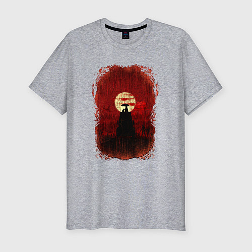 Мужская slim-футболка Девочка с зонтиком и котиком / Меланж – фото 1
