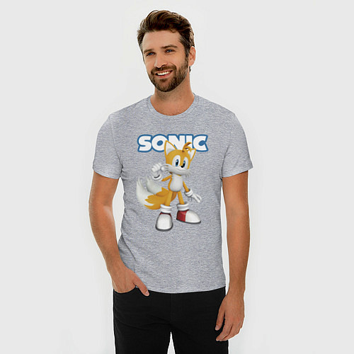 Мужская slim-футболка Майлз Тейлз Прауэр Sonic Видеоигра / Меланж – фото 3
