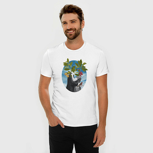 Мужская slim-футболка Коллаж Люди и Растения / Белый – фото 3
