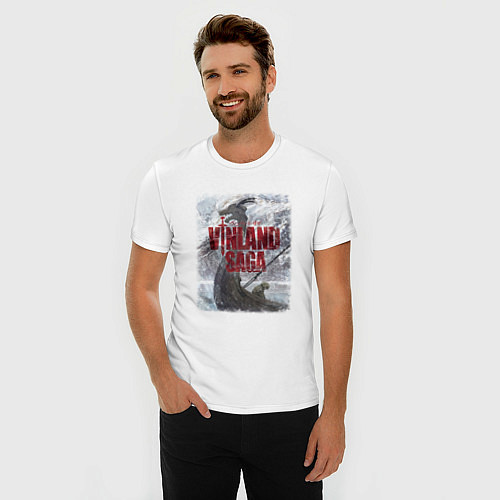 Мужская slim-футболка Торфинн на дракаре / Белый – фото 3