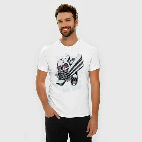 Мужская slim-футболка Череп с мотором / Белый – фото 3