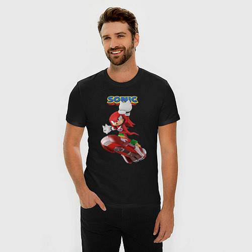 Мужская slim-футболка Knuckles Echidna Sonic Video game Ехидна Наклз Вид / Черный – фото 3