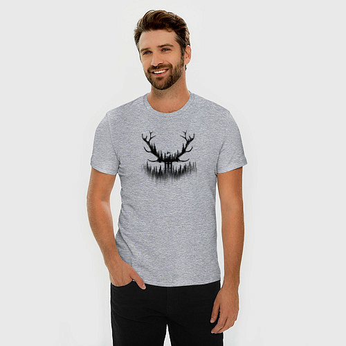 Мужская slim-футболка Велосипедный олень / Меланж – фото 3