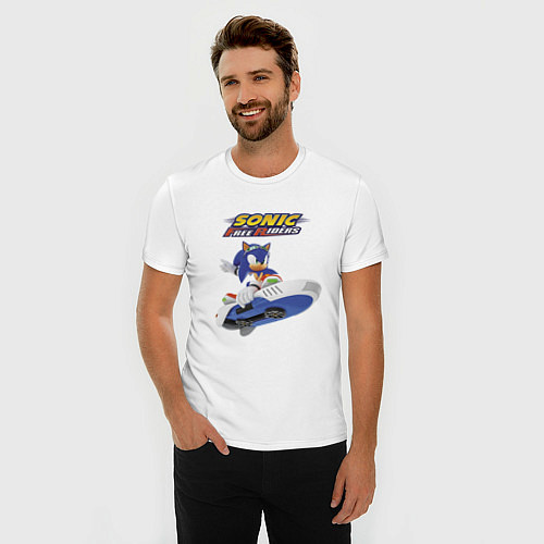 Мужская slim-футболка Sonic Free Riders Hedgehog Racer / Белый – фото 3