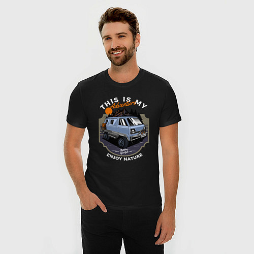 Мужская slim-футболка Авто для путешествий / Черный – фото 3