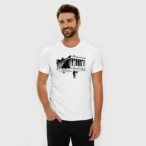 Мужская slim-футболка Кризис довел до продажи архитектуры / Белый – фото 3