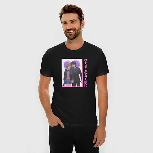 Мужская slim-футболка Кэйити и Рэна / Черный – фото 3