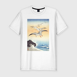 Футболка slim-fit Five Seagulls Above Turbulent Sea, цвет: белый