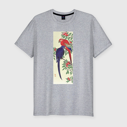 Мужская slim-футболка Red and a Blue Parrot / Меланж – фото 1