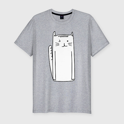 Мужская slim-футболка Длинный белый кот / Меланж – фото 1