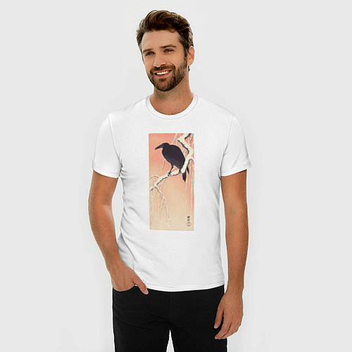 Мужская slim-футболка Crow on Snowy Branch / Белый – фото 3