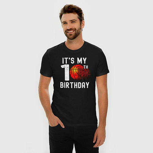Мужская slim-футболка Это мой 10 день рождения баскетбол / Черный – фото 3