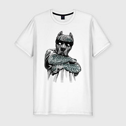 Футболка slim-fit Family warrior Pit bull Семейный воин Питбуль, цвет: белый