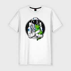 Футболка slim-fit Космонавт с инопланетным котом, цвет: белый