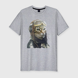 Футболка slim-fit Кот - пилот The pilot Cat, цвет: меланж