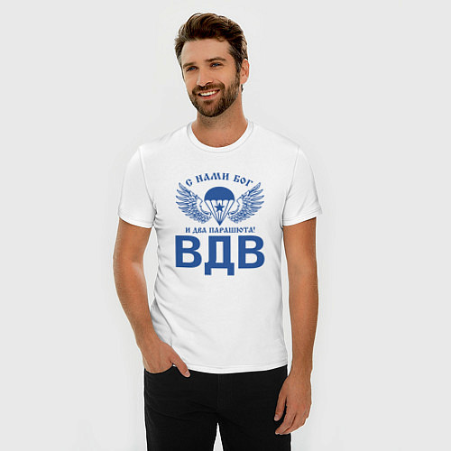 Мужская slim-футболка Эмблема ВДВ с текстом ,синего цвета / Белый – фото 3