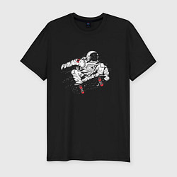 Футболка slim-fit Космонавт, катающийся на скейтборде An astronaut r, цвет: черный