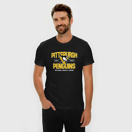 Мужская slim-футболка Pittsburgh Penguins Питтсбург Пингвинз / Черный – фото 3