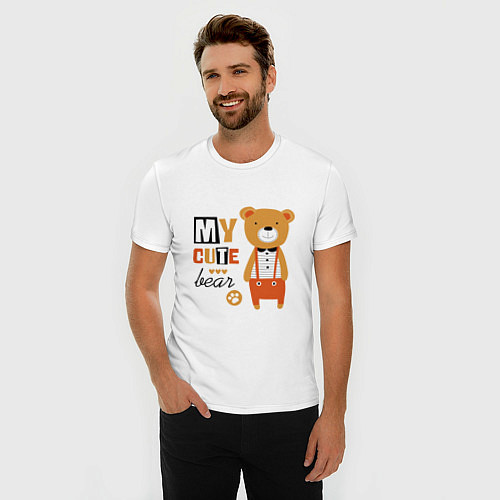 Мужская slim-футболка МОЙ МИЛЫЙ МИШКА MY CUTE BEAR / Белый – фото 3