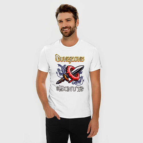 Мужская slim-футболка Подземелья и пончики пародия DnD / Белый – фото 3