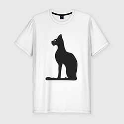 Футболка slim-fit Силуэт черной кошки, Египетская богиня Бастет, цвет: белый