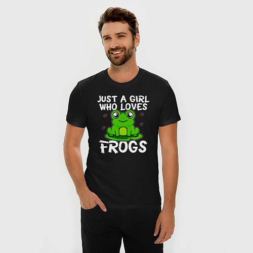 Мужская slim-футболка Просто девушка, которая любит лягушек / Черный – фото 3